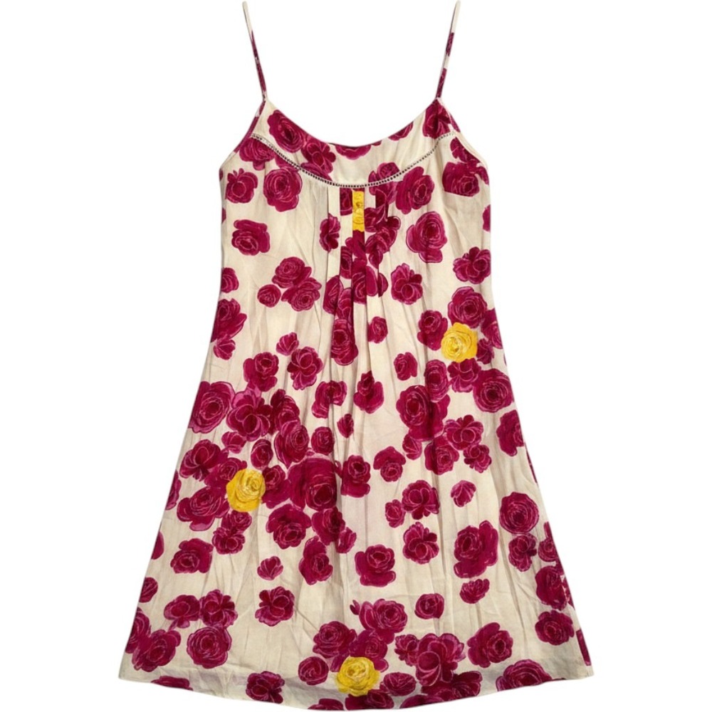 Anthropologie Moulinette Soeurs 100% Silk Magenta Rose Floral Slip Dress Sz 4